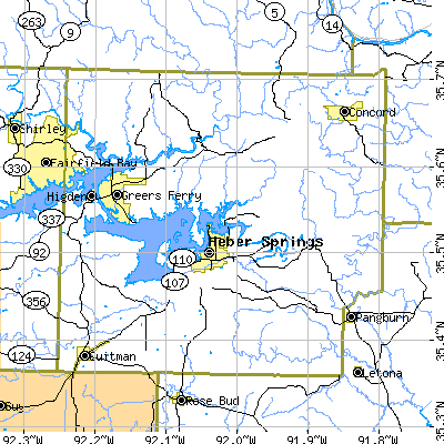 Cleburne County close-up map