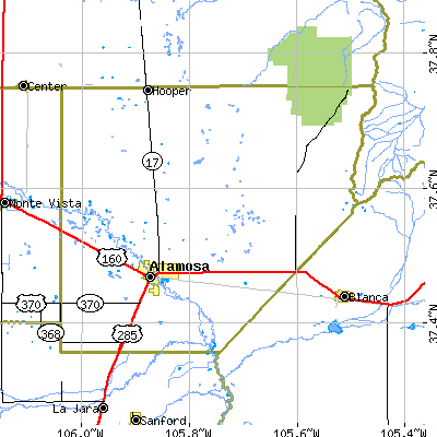 Alamosa County close-up map