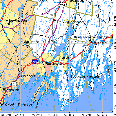 Sagadahoc County close-up map