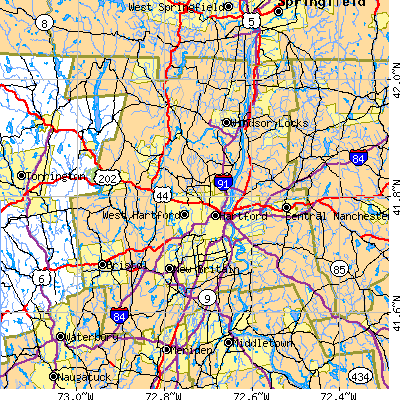 Hartford County close-up map