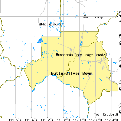 Deer Lodge County close-up map