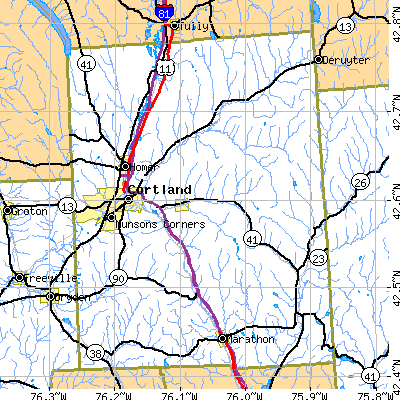Cortland County close-up map