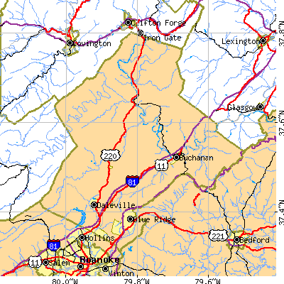 Botetourt County close-up map