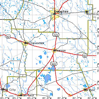 Atkinson County close-up map