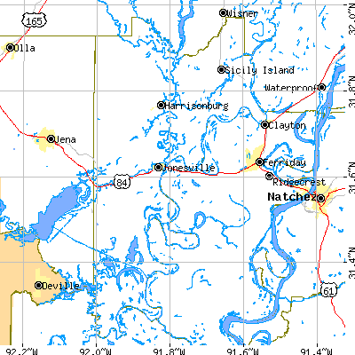 Catahoula Parish close-up map
