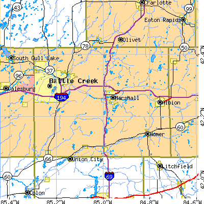 Calhoun County close-up map