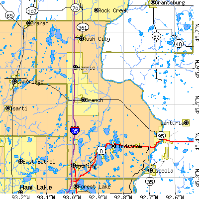 Chisago County close-up map