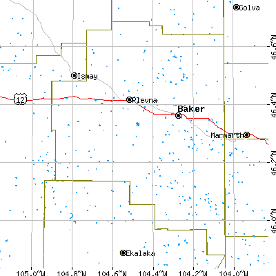 Fallon County close-up map
