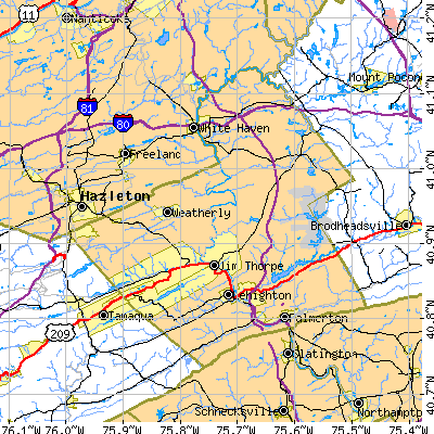 Carbon County close-up map