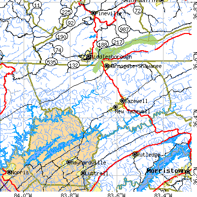 Claiborne County close-up map