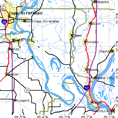 Alexander County close-up map