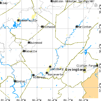 Greenbrier County close-up map
