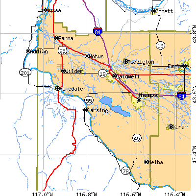 Canyon County close-up map