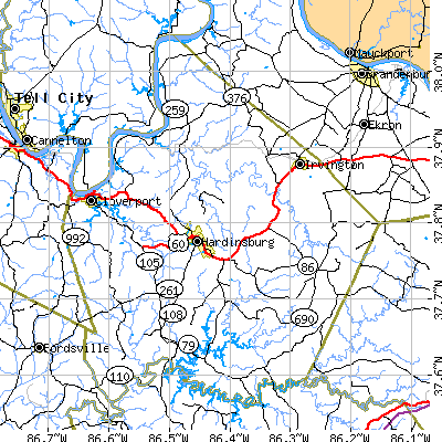 Breckinridge County close-up map
