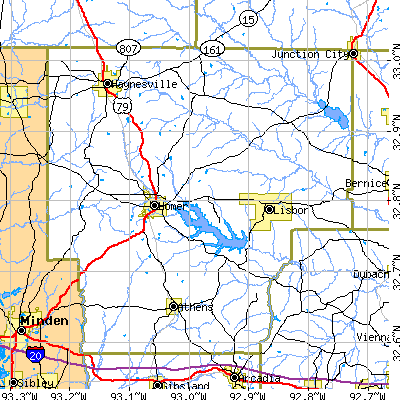 Claiborne Parish close-up map