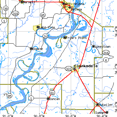 Coahoma County close-up map