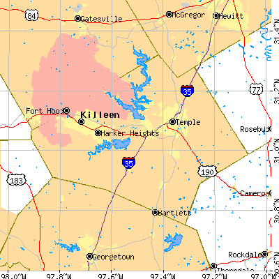 Bell County close-up map