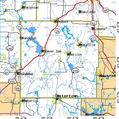 Dodge County close-up map