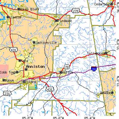 Cleburne County close-up map
