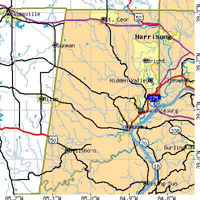 Dearborn County close-up map