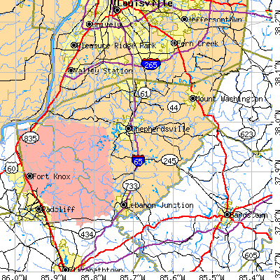 Bullitt County close-up map
