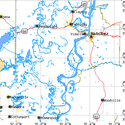 Concordia Parish close-up map