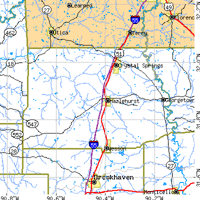 Copiah County close-up map