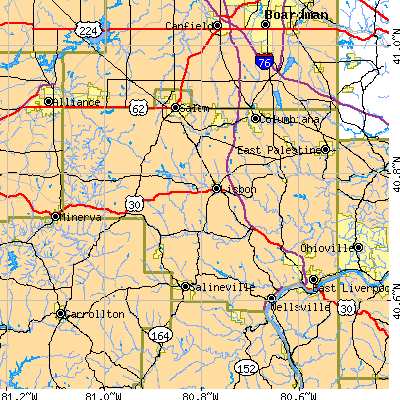 Columbiana County close-up map