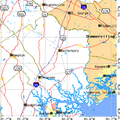 Colleton County close-up map