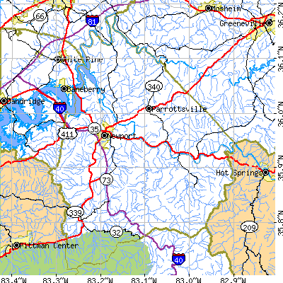 Cocke County close-up map