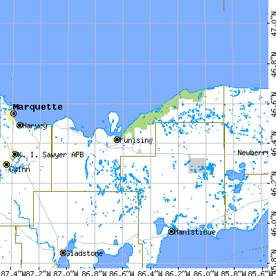 Alger County close-up map