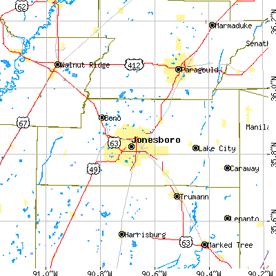 Craighead County close-up map