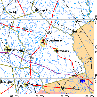 Bulloch County close-up map