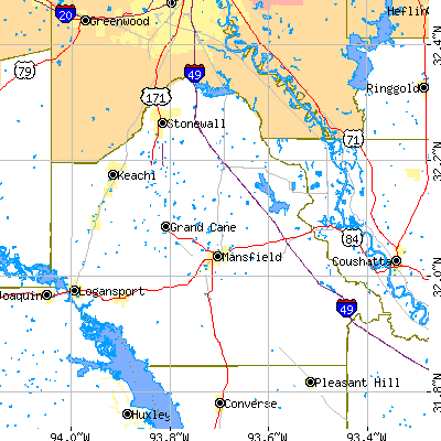 De Soto Parish close-up map