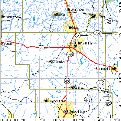 Alcorn County close-up map
