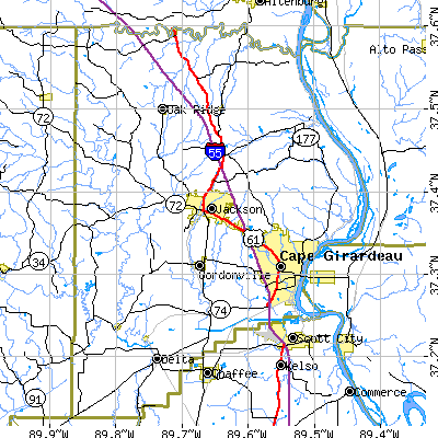 Cape Girardeau County close-up map