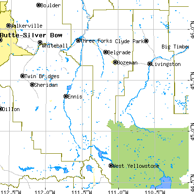 Gallatin County close-up map