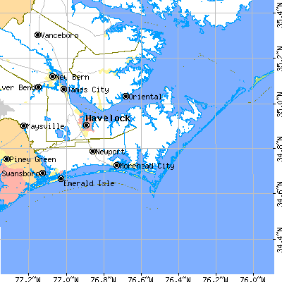 Carteret County close-up map