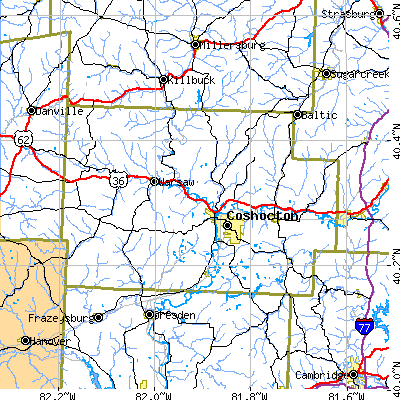 Coshocton County close-up map