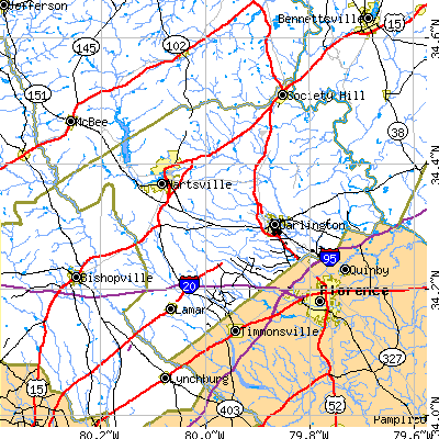 Darlington County close-up map