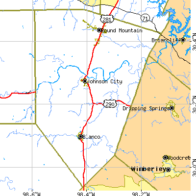 Blanco County close-up map