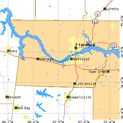 Colbert County close-up map