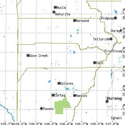 Dolores County close-up map