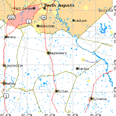 Burke County close-up map