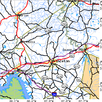 Caldwell County close-up map