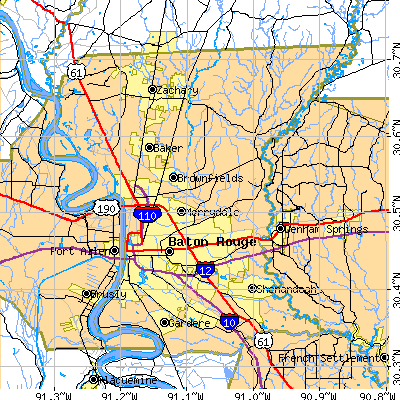 East Baton Rouge Parish close-up map