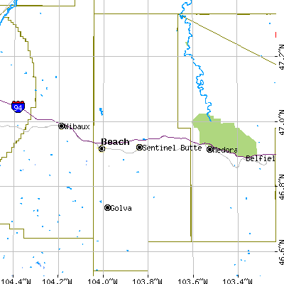 Golden Valley County close-up map