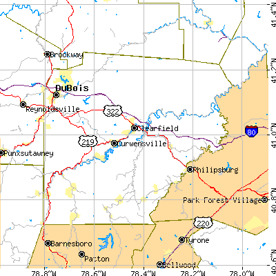 Clearfield County close-up map