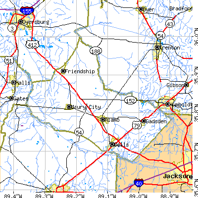 Crockett County close-up map