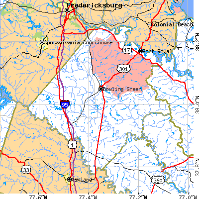 Caroline County close-up map